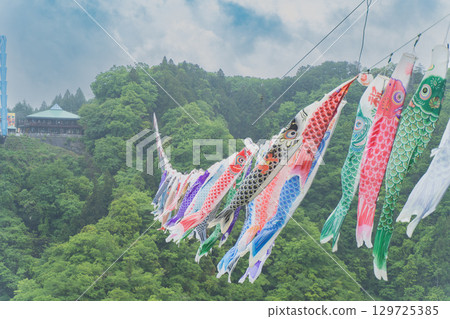 鯉魚旗在山中游動 129725385