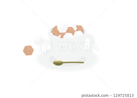 咖啡杯中白色和棕色糖塊的插圖 129725813