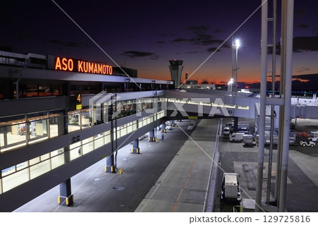 Aso Kumamoto Airport terminal building at night (apron side) 129725816
