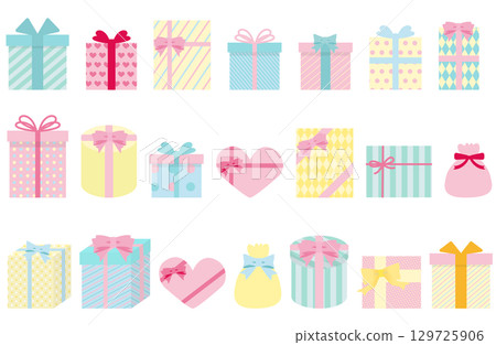 Gift box with ribbon and assorted presents vector | Present, gift, ribbon 129725906