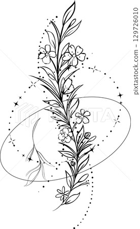 Stylish hand-drawn line drawing illustrations of leaves and flowers Stylish hand-drawn line drawing illustrations of leaves and flowers 129726010