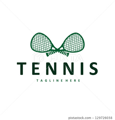 Tennis logo design concept simple black silhouette tennis sport with ball and tennis racket design for brand product illustration template Tennis logo design concept simple black silhouette tennis sport with ball and tennis racket design for brand product illustration template 129726038