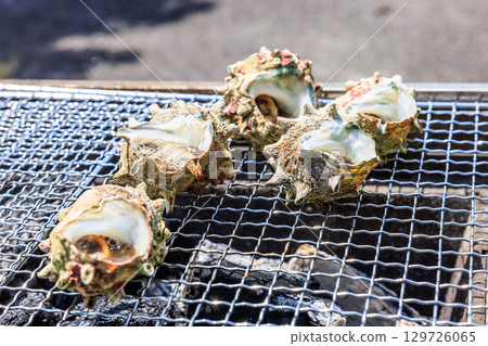 Food grilled on a barbecue grill 129726065