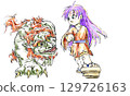 Japanese style illustration: Lion and kimono girl 129726163