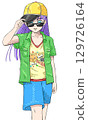 Casual fashion girl in sunglasses and cap 129726164
