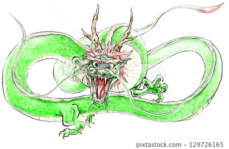 東方和日式風格的綠龍,傳說中的生物的咆哮 東方和日式風格的綠龍,傳說中的生物的咆哮 129726165