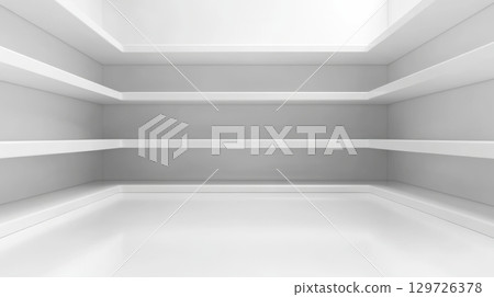 Empty White Room with Shelves 129726378