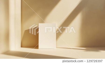 Minimalist Mockup: Blank Card in Sunlit Niche 129726397