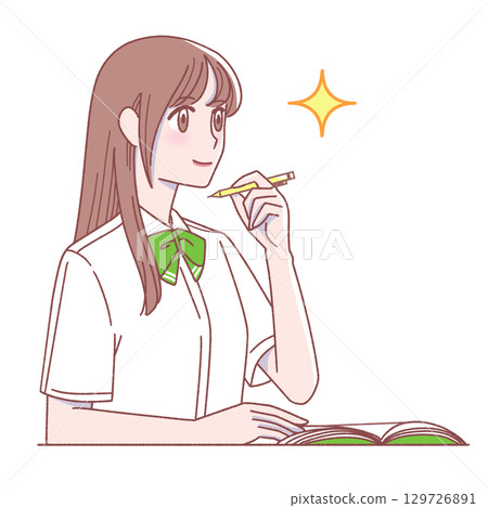 一位微笑、了解自己學習狀況的女學生 一位微笑、了解自己學習狀況的女學生 129726891