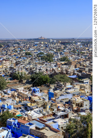 Jodhpur cityscape with Umaid Bhawan Palace in the distance Jodhpur cityscape with Umaid Bhawan Palace in the distance 129726978