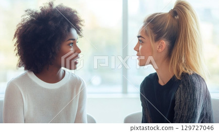 Two Young Women in Conversation 129727046