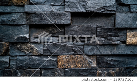 Dark Gray and Brown Stacked Stone Wall Texture 129727103