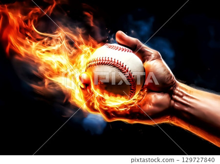 棒球被扔到火上的 3d 插圖 棒球被扔到火上的 3d 插圖 129727840