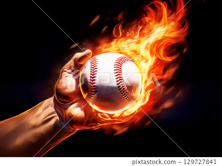 棒球被扔到火上的 3d 插圖 棒球被扔到火上的 3d 插圖 129727841