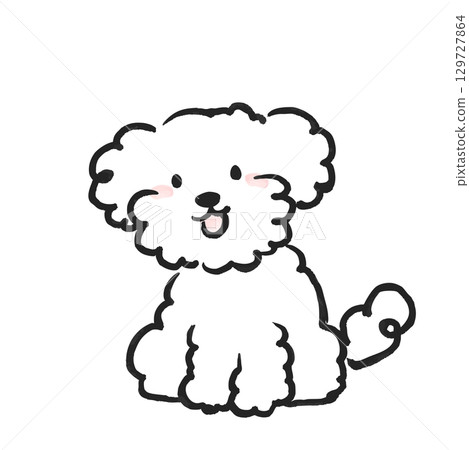 一隻可愛的玩具貴賓犬坐著的插圖 129727864