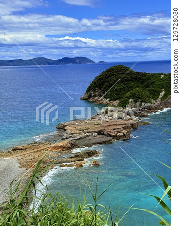 長崎縣五島列島的千疊敷和奈留島的海景，由無人機拍攝 129728080