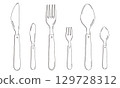 Simple cutlery illustration set line drawing 129728312