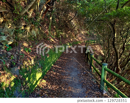 長崎縣五島列島福江島的大瀨崎燈塔和壯麗的日落海景 129728351