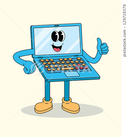 Happy Laptop Character Giving a Thumbs Up 129728379