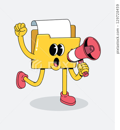 Energetic Cartoon Folder Mascot Announcing with Megaphone 129728459