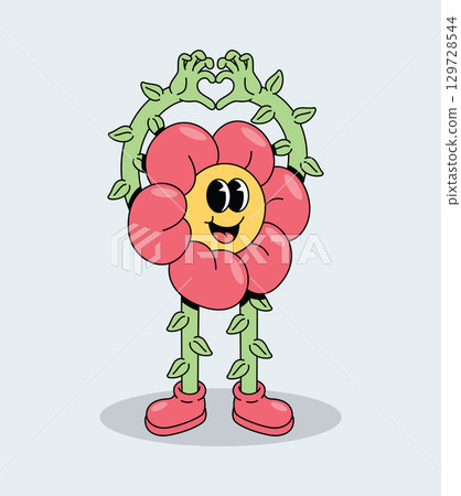 Loving Flower Character Making a Heart Shape with Vines 129728544