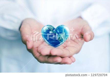 World heart day. health care medical focus heartbeat for checking the function of the patient heart. health insurance, love. heart attack and cardiology. elements of this image furnished by NASA. 129728704