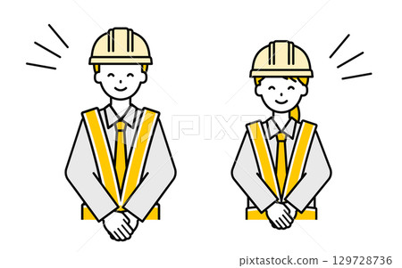 Simple traffic control officer male and female greeting 129728736