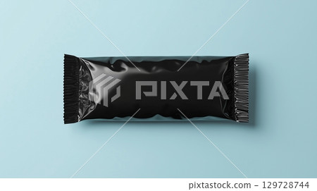 Snack bar or candy wrapper black plastic blank mockup glossy for brand product 129728744