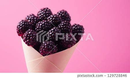 Blackberry fruit on paper grocery wrap eco friendly recycle no plastic 129728846