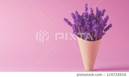 Lavender flower on brown paper wrap bouquet eco friendly package solid background 129728858