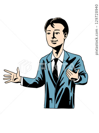 Businessman speaking with hand gestures 129728940