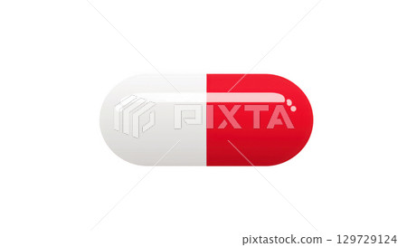 Red and white medical pill, created with AI, PNG 129729124