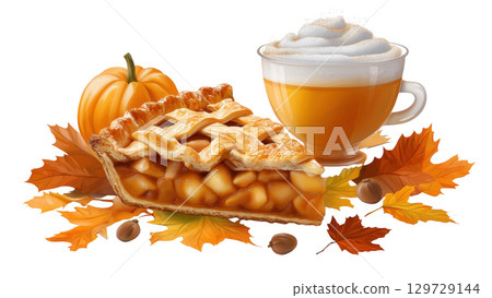 Savor seasonal pies and warm drinks, created with AI, PNG 129729144