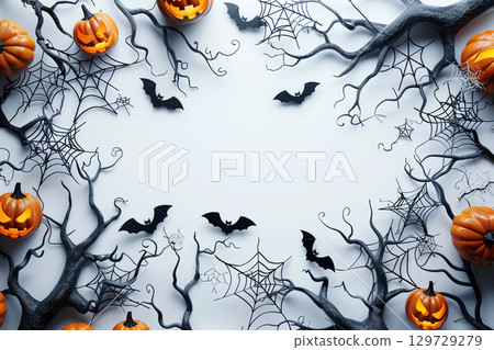 Halloween decorative frame on white background 129729279