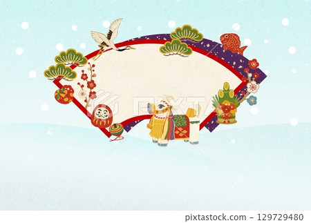 2026新年Chagu Chagu Uma Ko雪景背景 129729480