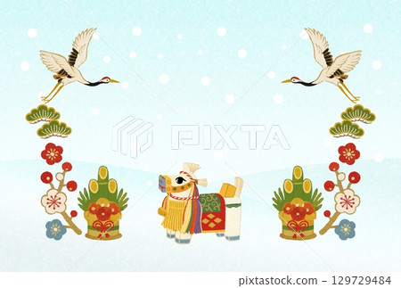 2026新年Chagu Chagu Uma Ko雪景背景 129729484