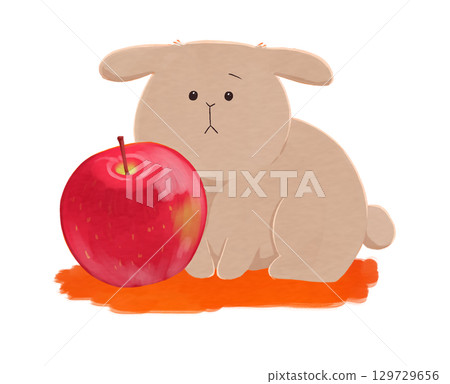 [可愛動物插畫]兔子和蘋果/秋天，水果，放鬆的人物 129729656