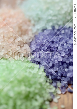 A heaping pile of various scented colored bath salts, Aroma Bath Salts 129730241