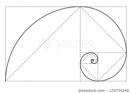 Golden Ratio and Fibonacci Spiral Illustrated Design Golden Ratio and Fibonacci Spiral Illustrated Design 129730248