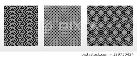 Geometric set of seamless black and gray patterns. Simple vector graphics Geometric set of seamless black and gray patterns. Simple vector graphics 129730424
