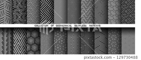 Geometric set of seamless black and gray patterns. Simple vector graphics Geometric set of seamless black and gray patterns. Simple vector graphics 129730488