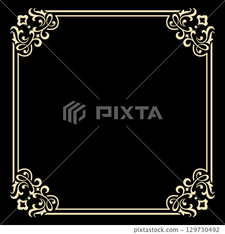 Decorative frame Elegant vector element for design in Eastern style, place for text. Floral black and golden border. Lace illustration for invitations and greeting cards Decorative frame Elegant vector element for design in Eastern style, place for text. Floral black and golden border. Lace illustration for invitations and greeting cards 129730492