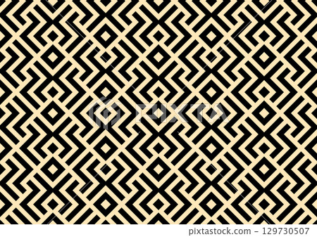 Abstract geometric pattern. A seamless vector background. Golden and black ornament. Graphic modern pattern. Simple lattice graphic design Abstract geometric pattern. A seamless vector background. Golden and black ornament. Graphic modern pattern. Simple lattice graphic design 129730507