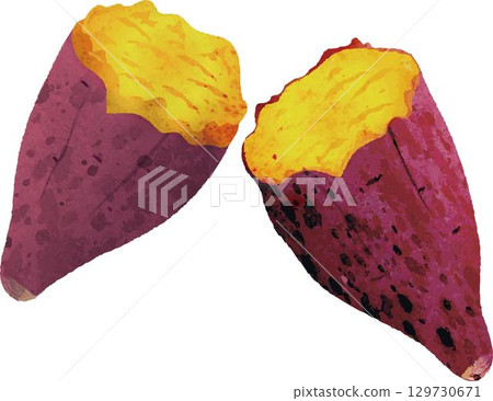 秋地瓜烤地瓜水彩手繪模擬藝術插畫 129730671