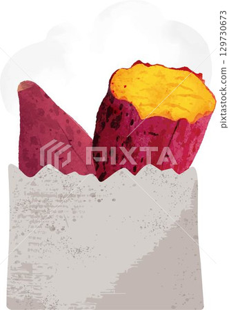 秋地瓜烤地瓜水彩手繪模擬藝術插畫 129730673