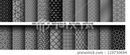 Geometric set of seamless black and gray patterns. Simple vector graphics 129730694
