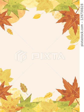 Autumn maple leaves watercolor hand-drawn landscape Japanese style frame background wallpaper design illustration material 129730828