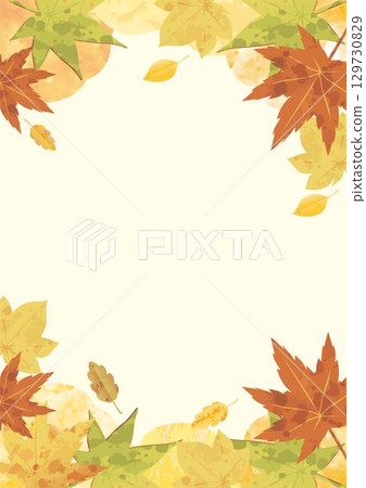 Autumn maple leaves watercolor hand-drawn landscape Japanese style frame background wallpaper design illustration material 129730829