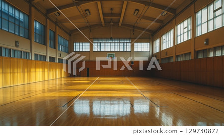 Empty Basketball Court in Vintage Gymnasium Empty Basketball Court in Vintage Gymnasium 129730872