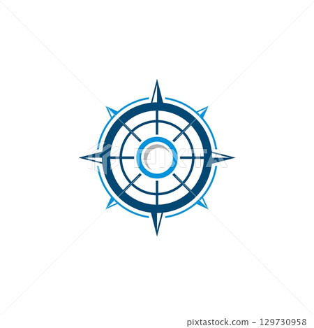 Blue Line Compass Rose Logo Template Illustration Design. Vector EPS 10. Blue Line Compass Rose Logo Template Illustration Design. Vector EPS 10. 129730958